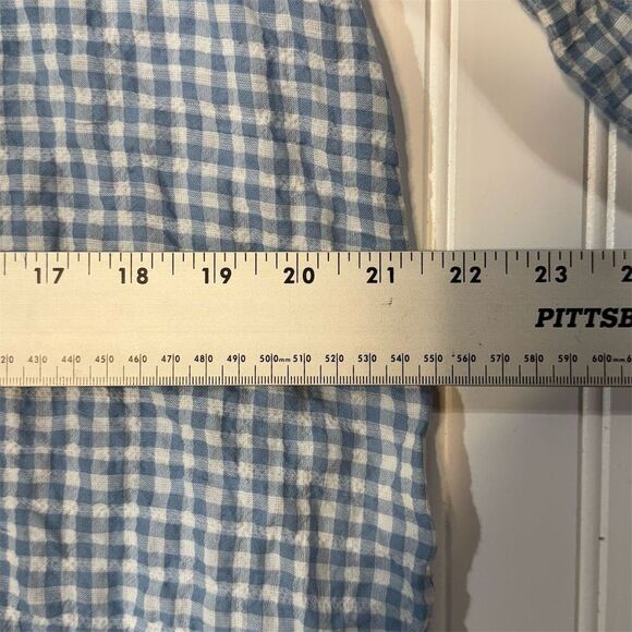 Rafaella XL Blue White Gingham Button Front Shirt Stretch Cotton Blouse Cottage - Picture 5 of 9